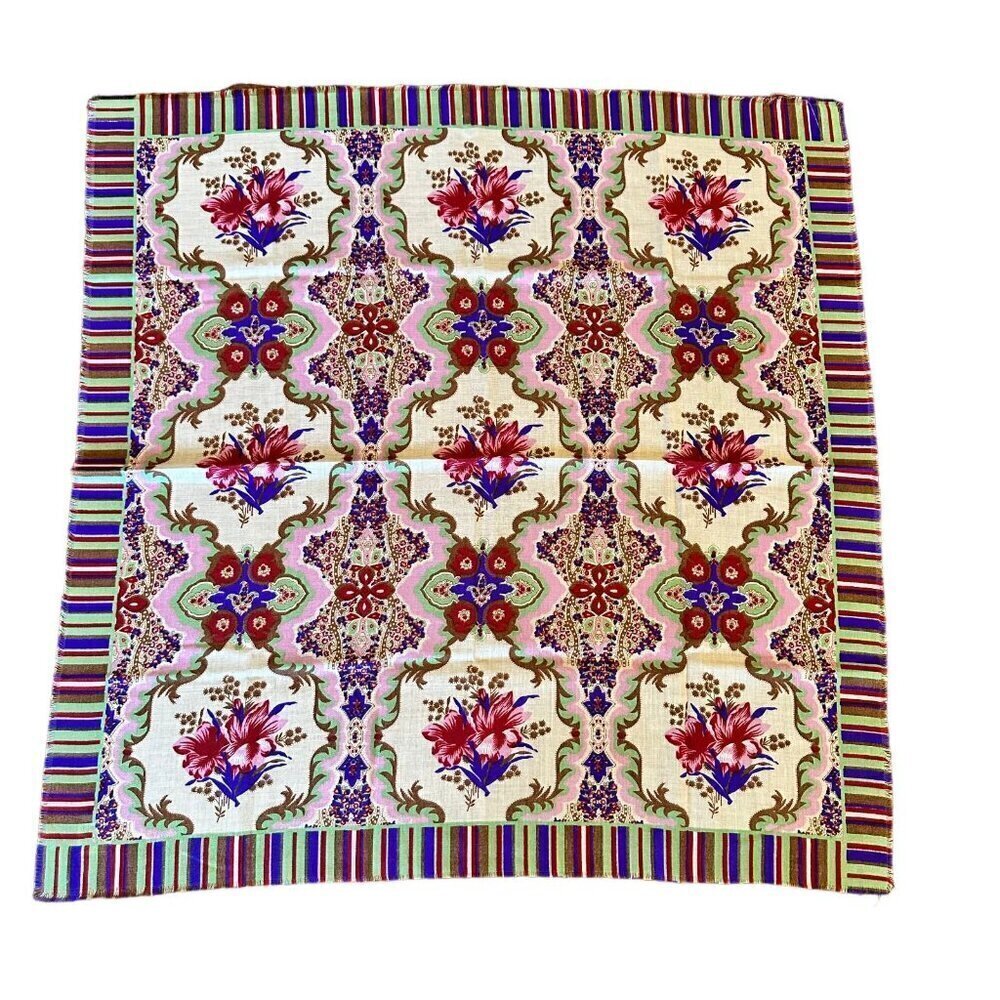 Vintage Glentex Acrylic Lurex Scarf Square 30" Floral Stripe Pink Purple Vibrant